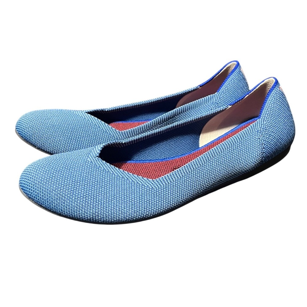 Rothys Indigo Mini Stripe Round Toe Flat Sz 9 Retired Limited Ed Red White Blue